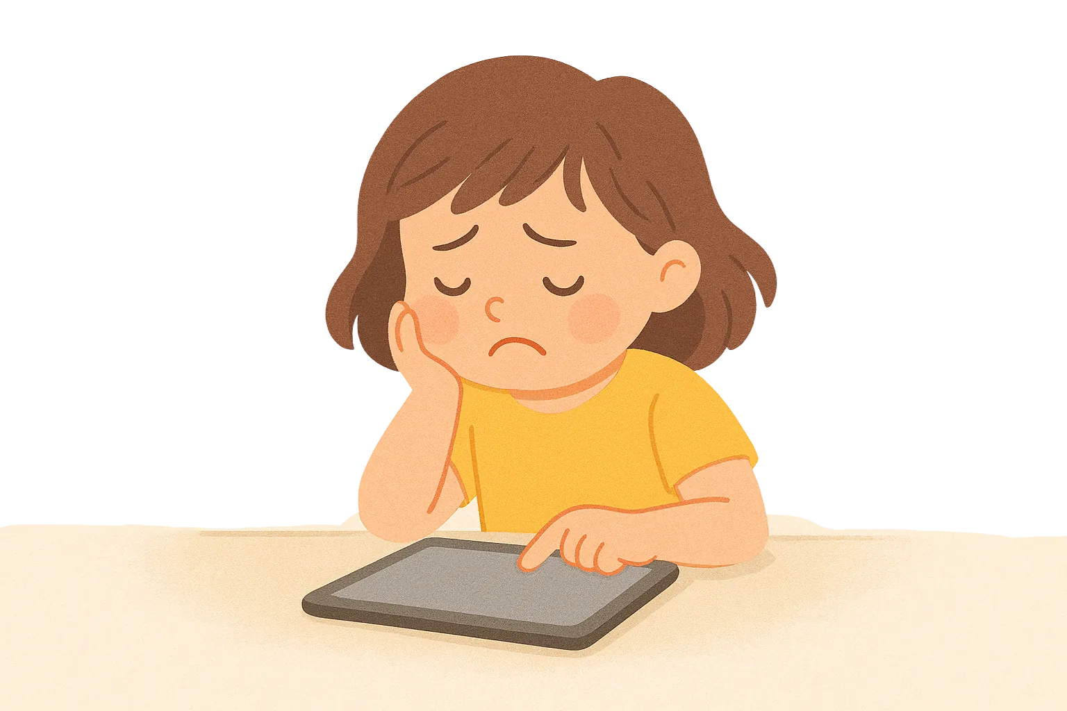 Niña aburrida frente a una tableta